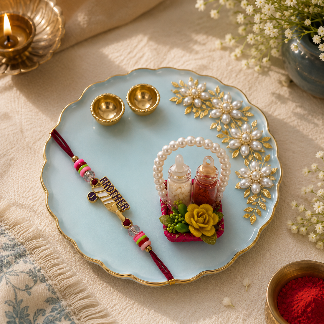 Aqua Pearl Serenity Rakhi Combo by Suryatra