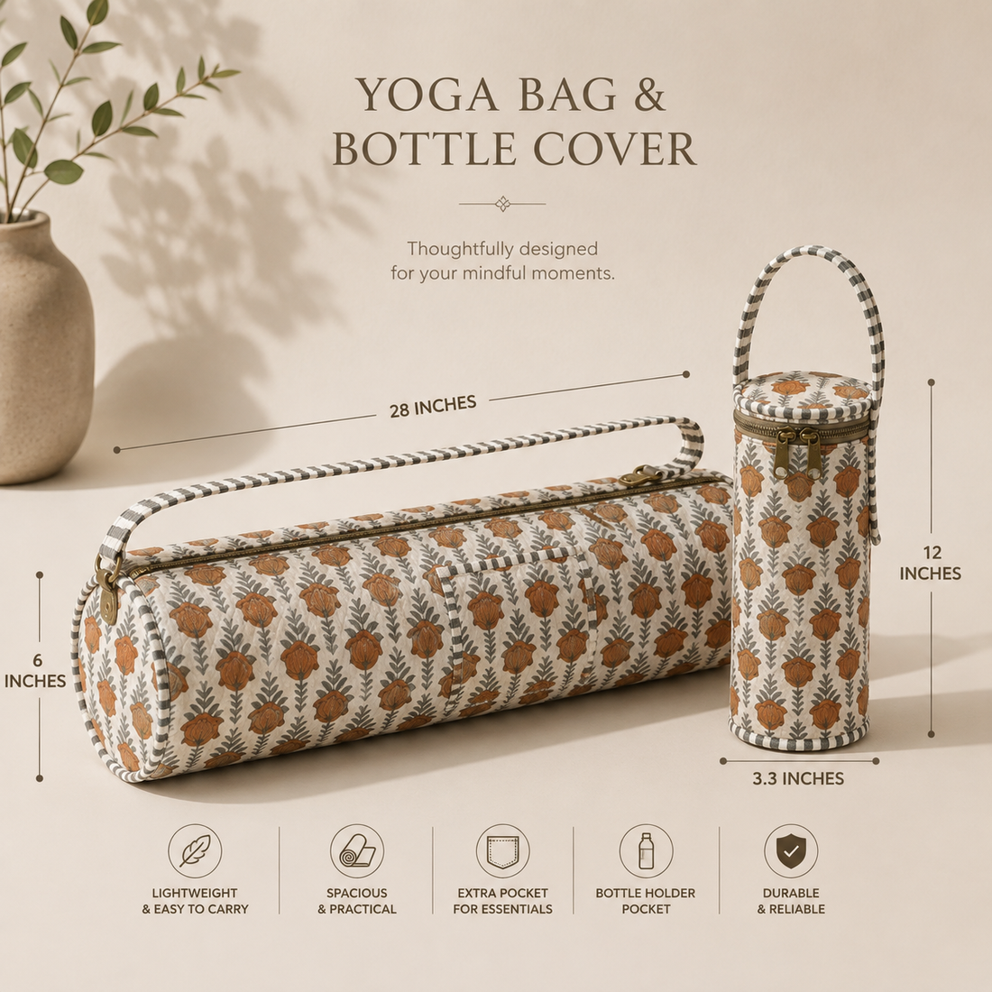 Autumn Tulip Yoga Mat and Bottle Bag Combo by Suryatra