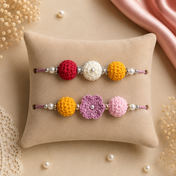 Pastel Flower & Bold Tri Rakhi Set of 2 by Suryatra