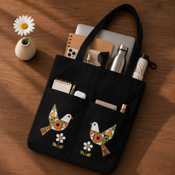 Folk Art Mosaic Canvas Tote Bag by Suryatra