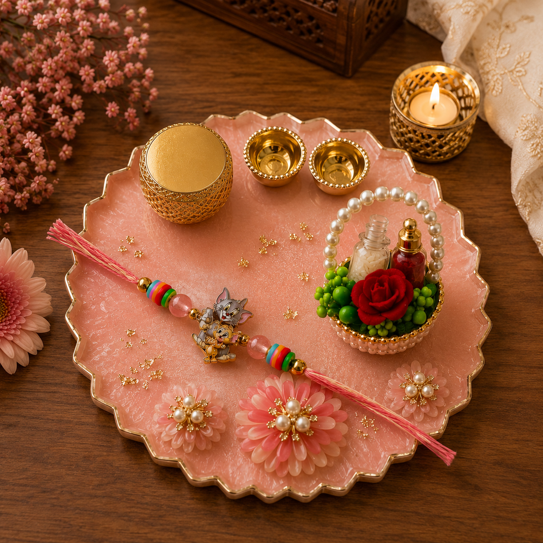 Blush Blossom Rakhi Combo by Suryatra