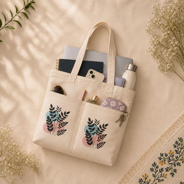 Botanical Canvas Tote Bag (Black Leaves)
