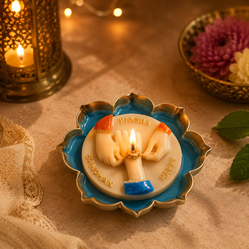Rakhi Hands Candle – Blue Lotus Base