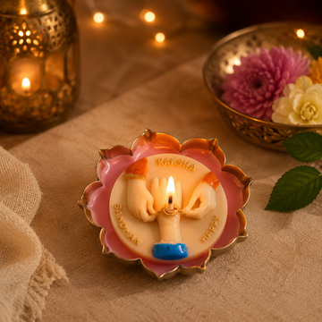 Rakhi Hands Candle – Pink Lotus Base by Suryatra