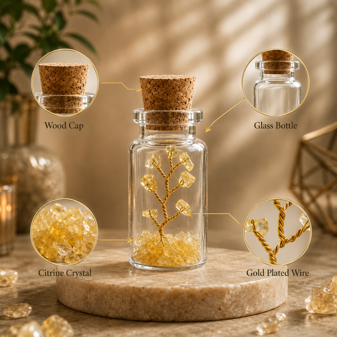 Suryatra Citrine Crystal Healing Tree in Glass Bottle