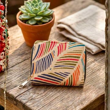 Multicolor Leaf Coin Pouch (Yellow and Cream) by Suryatra
