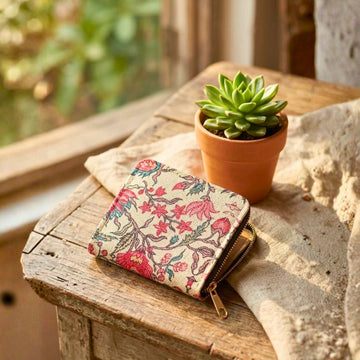 Floral Coin Pouch (Pink and Cream) by Suryatra