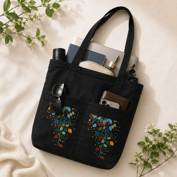 Mosaic Vine Noir Canvas Tote Bag by Suryatra