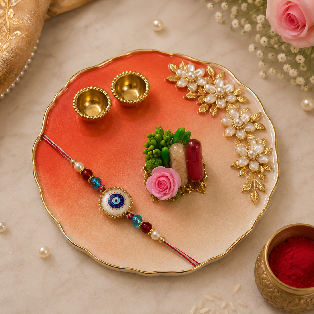 Coral Blossom Grace Rakhi Combo by Suryatra