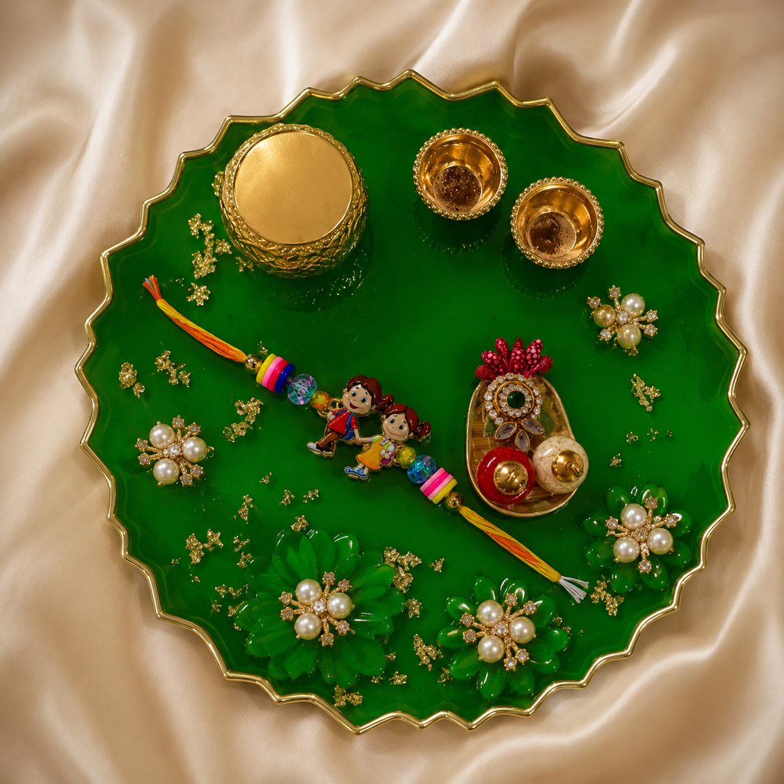 Emerald Blossom Rakhi Combo by Suryatra