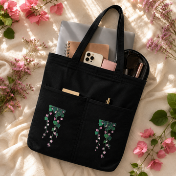 Trailing Vine Noir Canvas Tote Bag by Suryatra