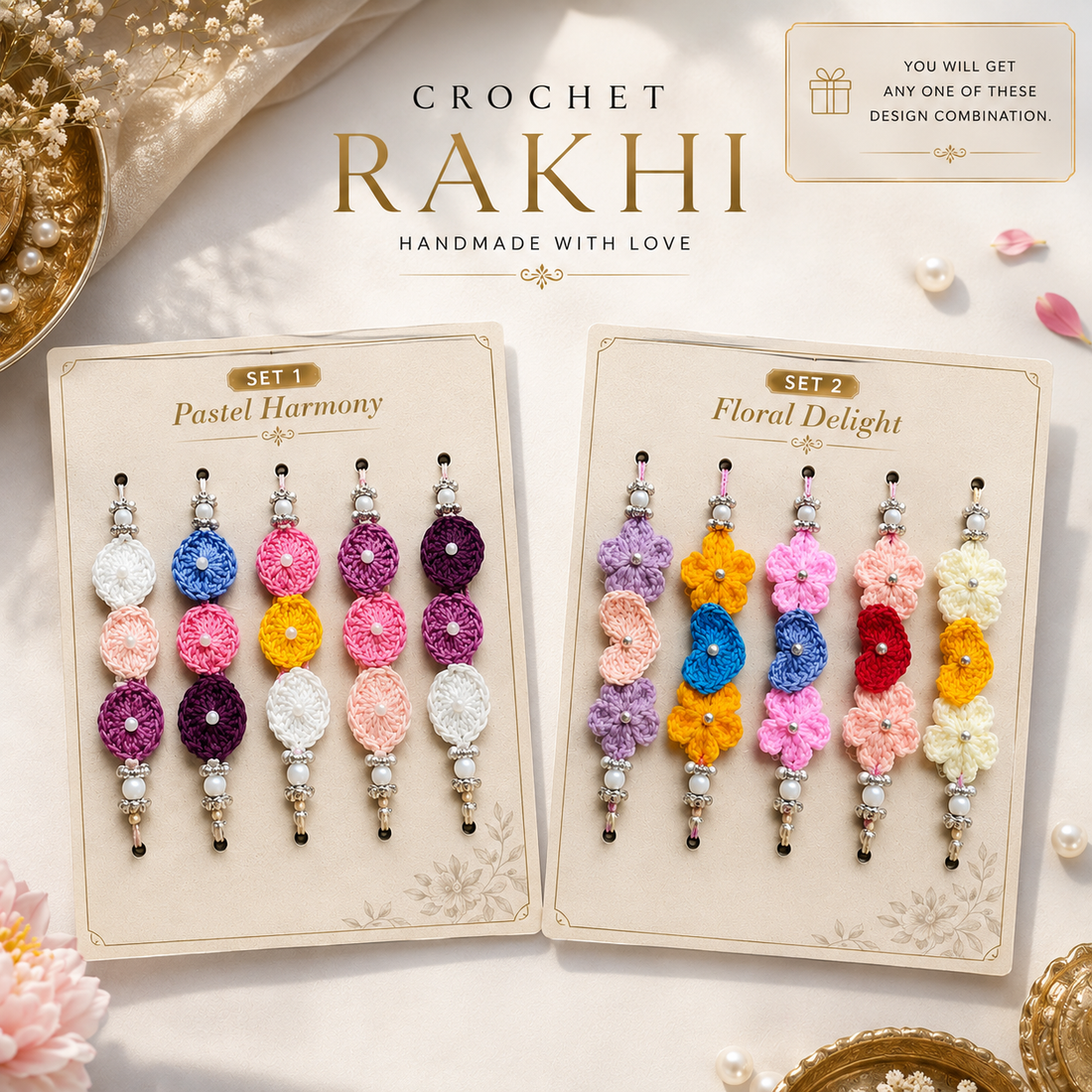 Pastel Harmony & Floral Delight Rakhi Set of 2 by Suryatra
