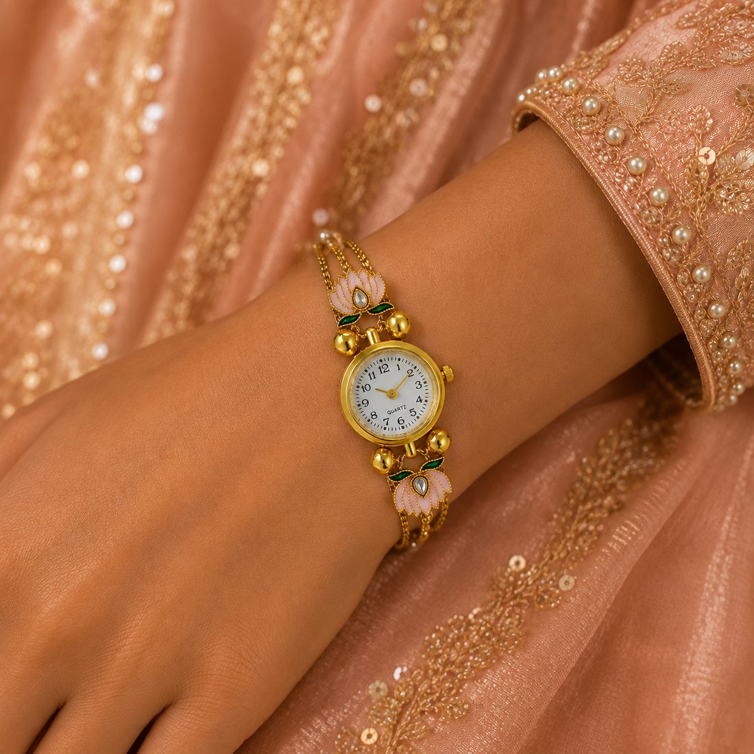 Golden Lotus Charm Watch by Suryatra