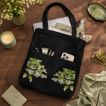 Noir Hydrangea Canvas Tote Bag by Suryatra