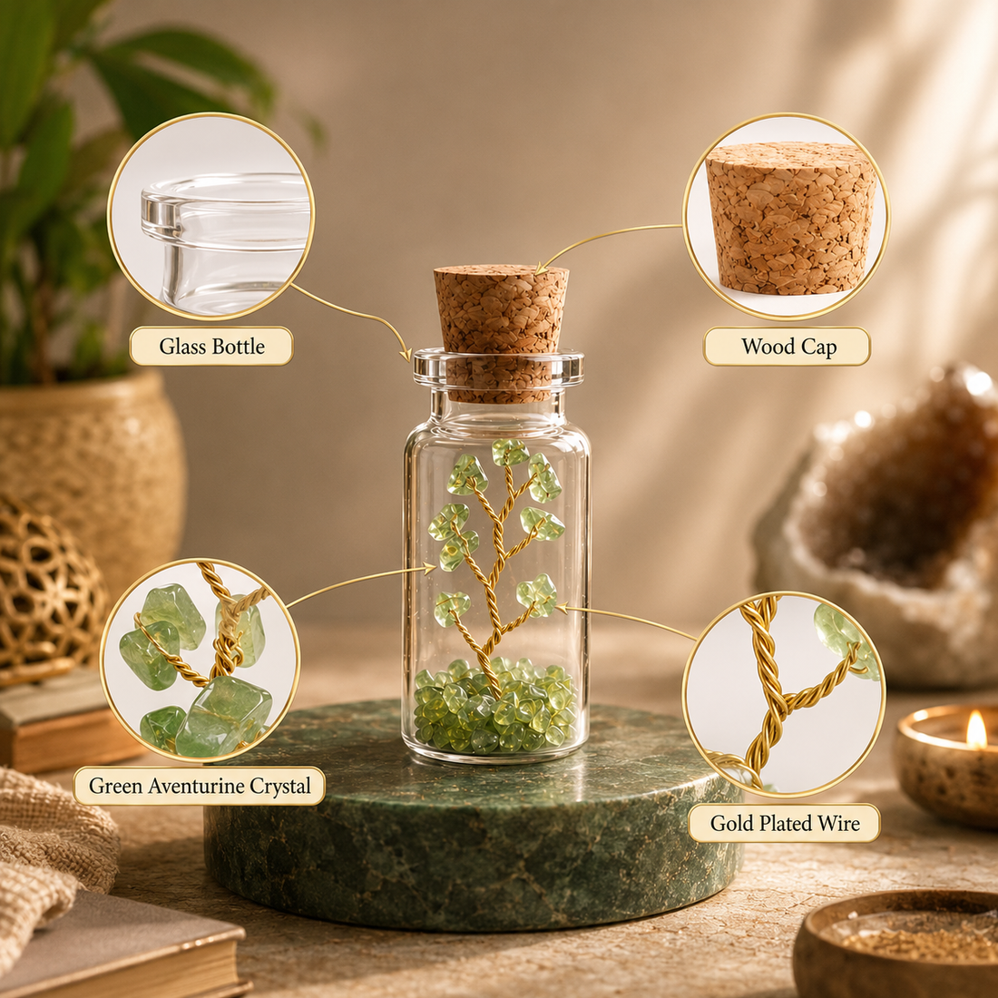 Suryatra Green Aventurine Crystal Healing Tree in Glass Bottle