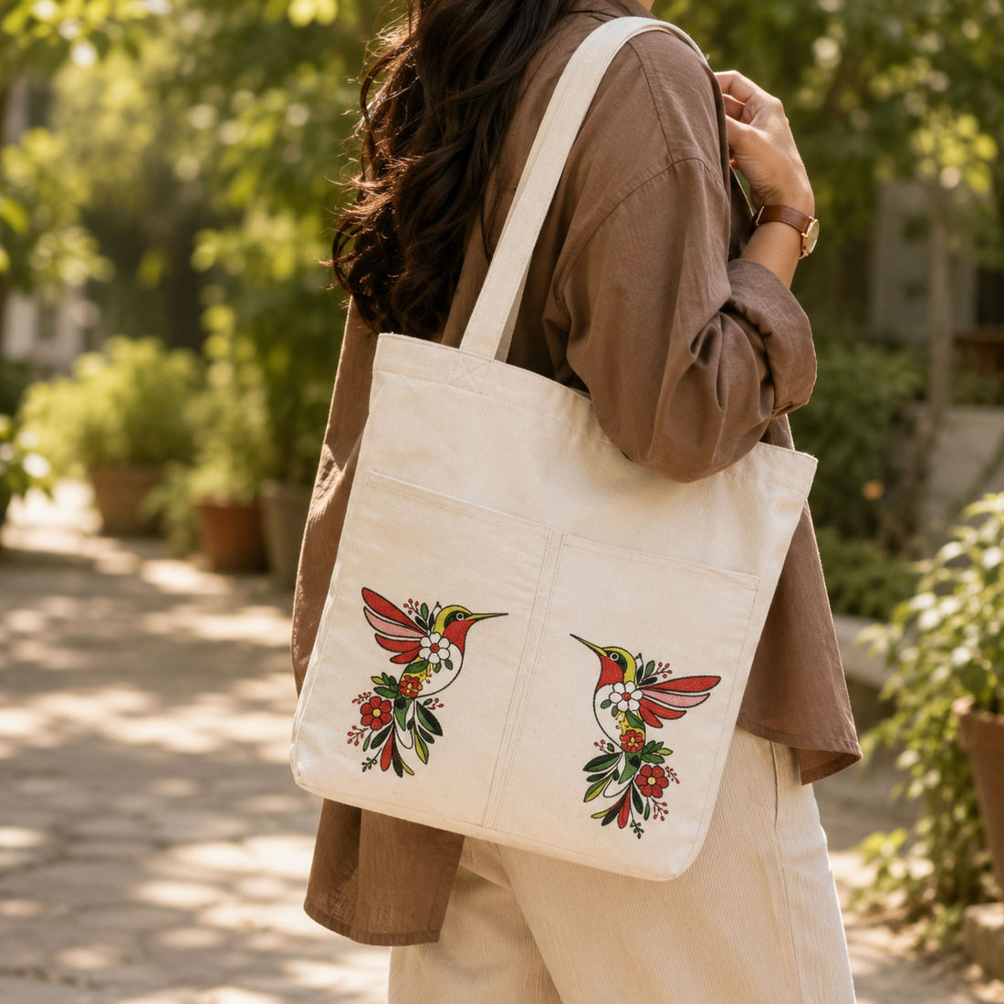 Enchanted Hummingbird Canvas Tote Bag by Suryatra