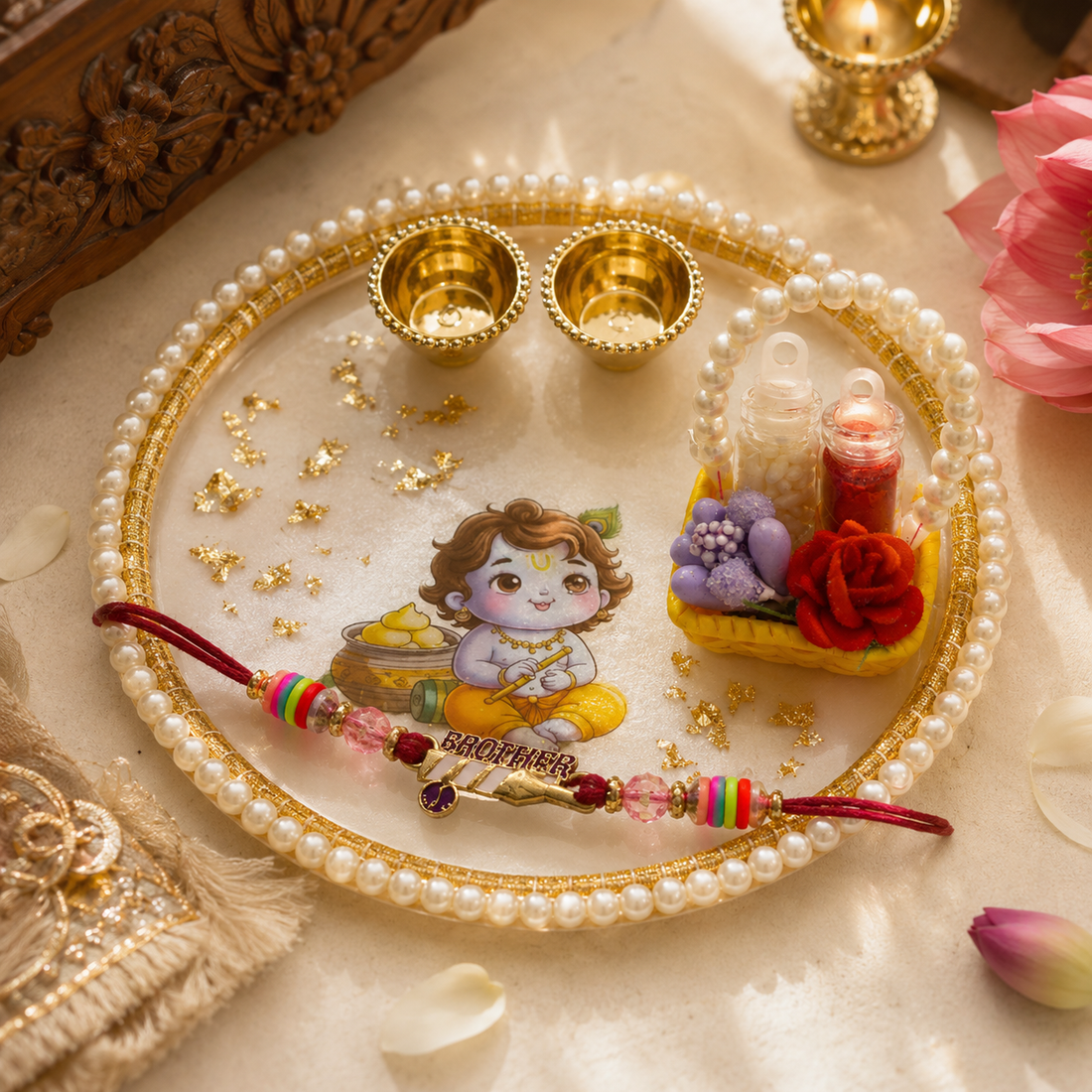 Laddu Gopal Aaradhana Rakhi Combo by Suryatra