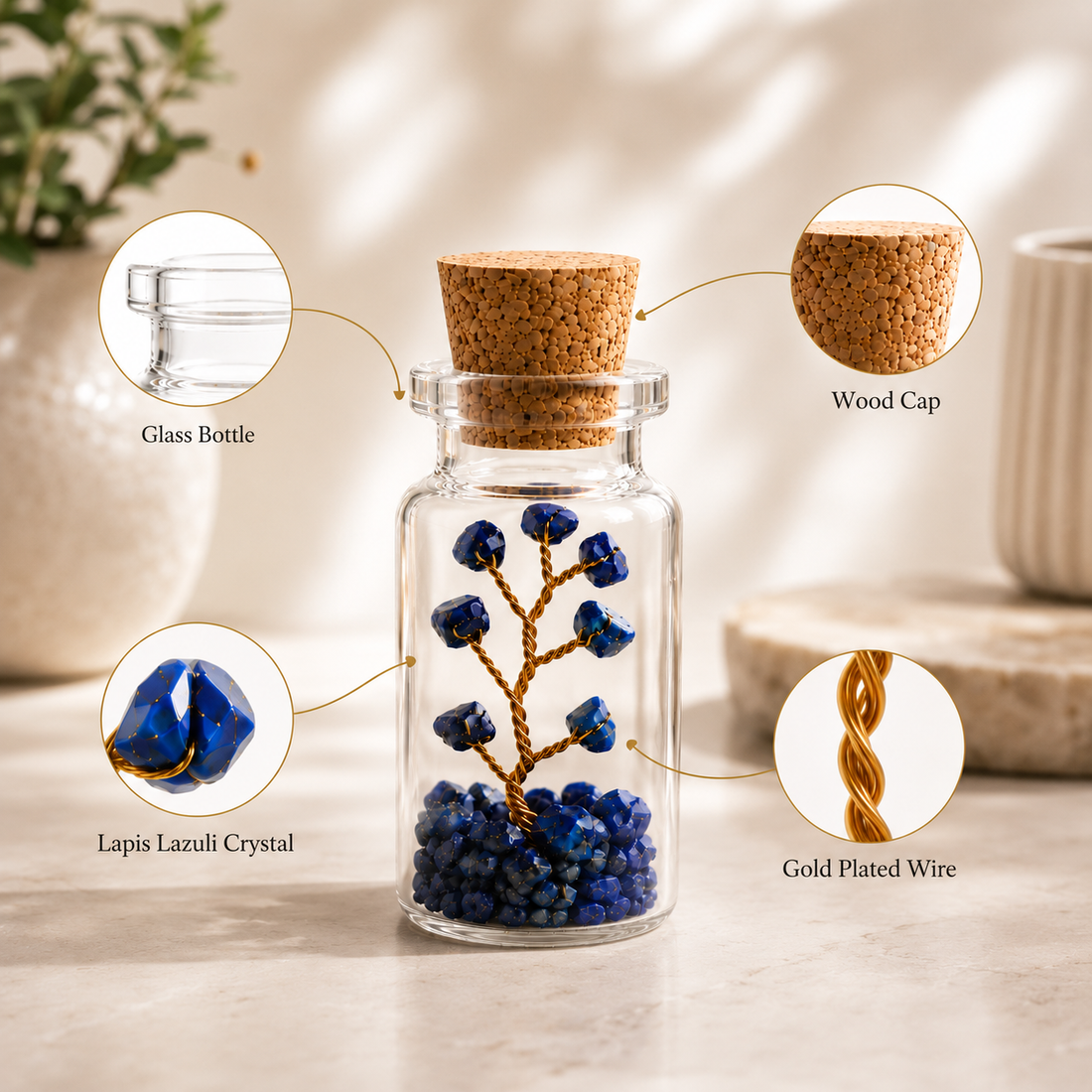 Suryatra Lapis Lazuli Crystal Healing Tree in Glass Bottle