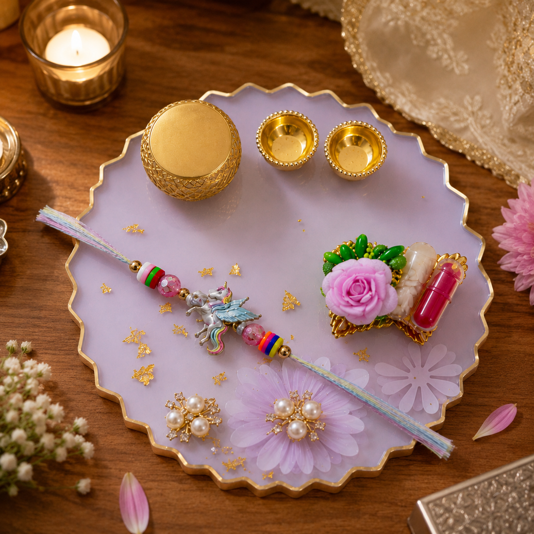 Lavender Blossom Rakhi Combo by Suryatra