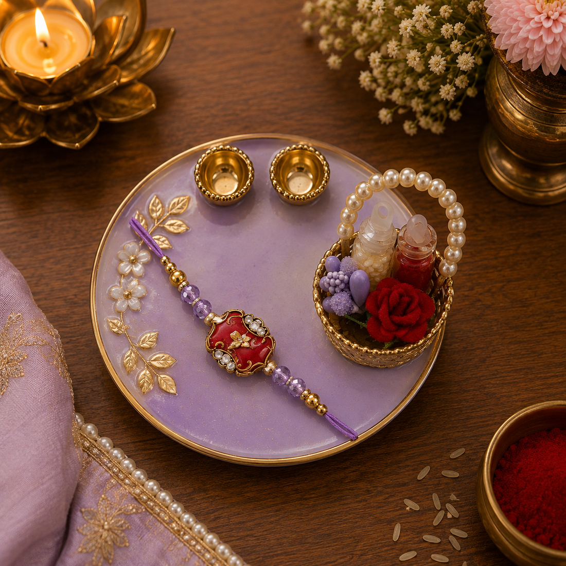 Lavender Pearl Elegance Rakhi Combo by Suryatra