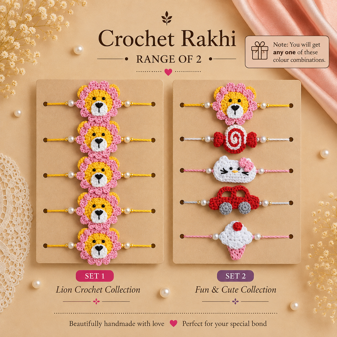 Lion Crochet and Fun Rakhi Set of 2 by Suryatra