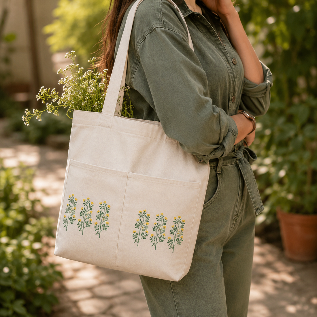 Meadow Blossom Canvas Tote Bag by Suryatra
