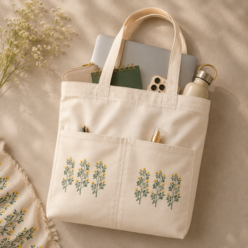Meadow Blossom Canvas Tote Bag by Suryatra