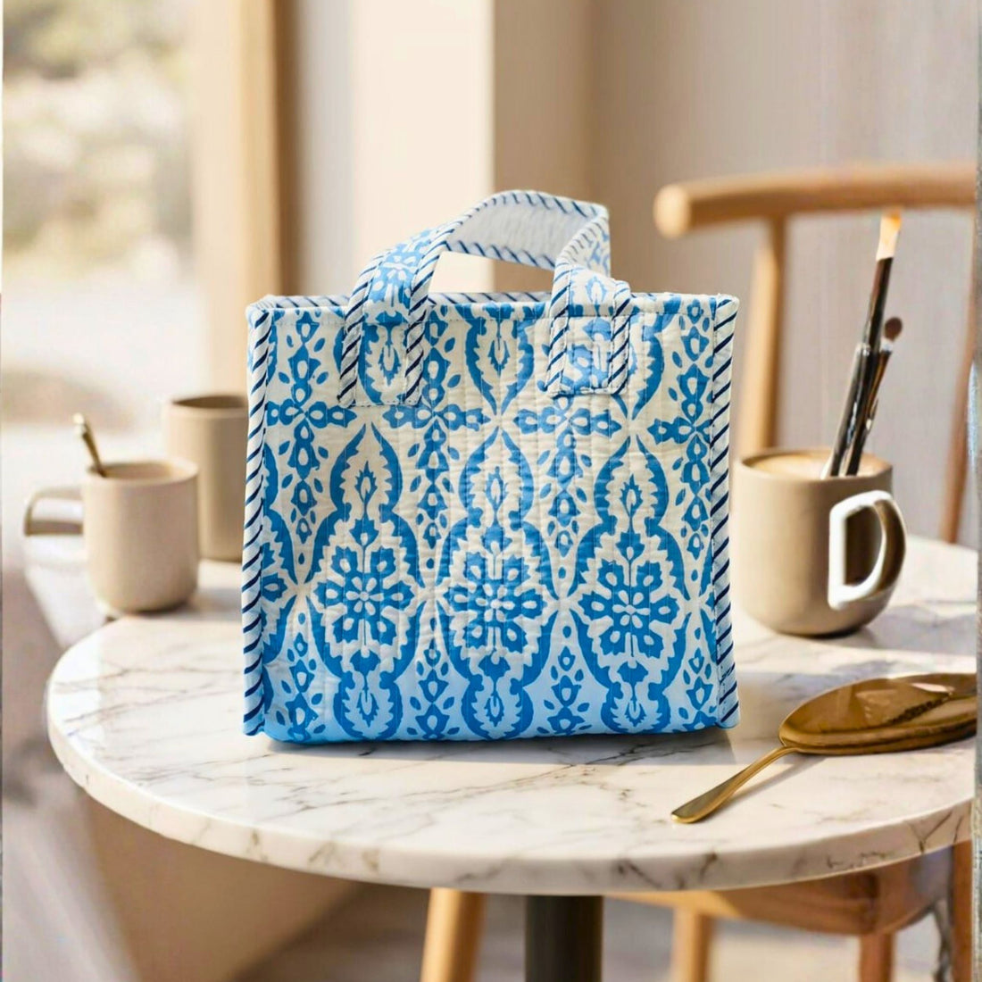Mini Tote Bag (9*11 size) Sky Blue Pattren by Suryatra