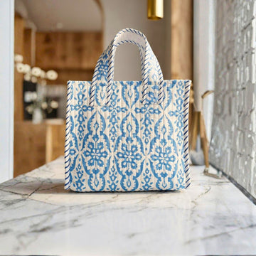 Mini Tote Bag (9*11 size) Sky Blue Pattren by Suryatra