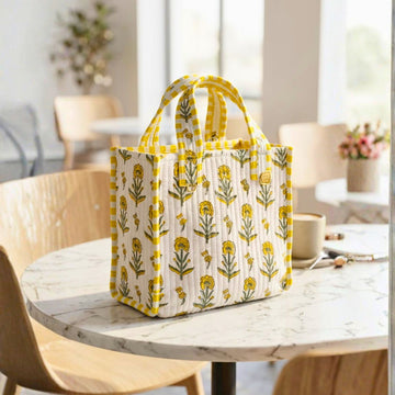 Mini Tote Bag (9*11 size) Yellow Pattren by Suryatra