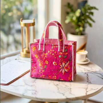 Mini Tote Bag (9*11 size) Pink Pattren  by Suryatra