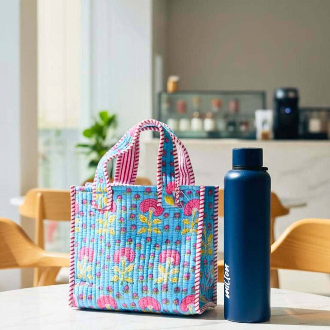 Mini Tote Bag (9*11 size) Sky Blue Pattren by Suryatra