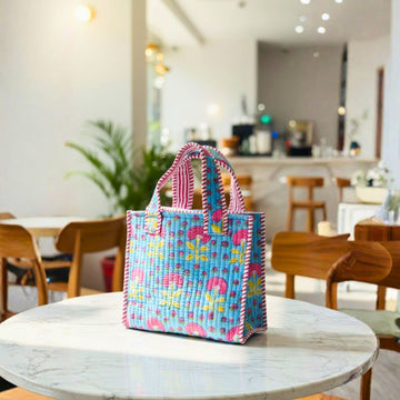 Mini Tote Bag (9*11 size) Sky Blue Pattren by Suryatra