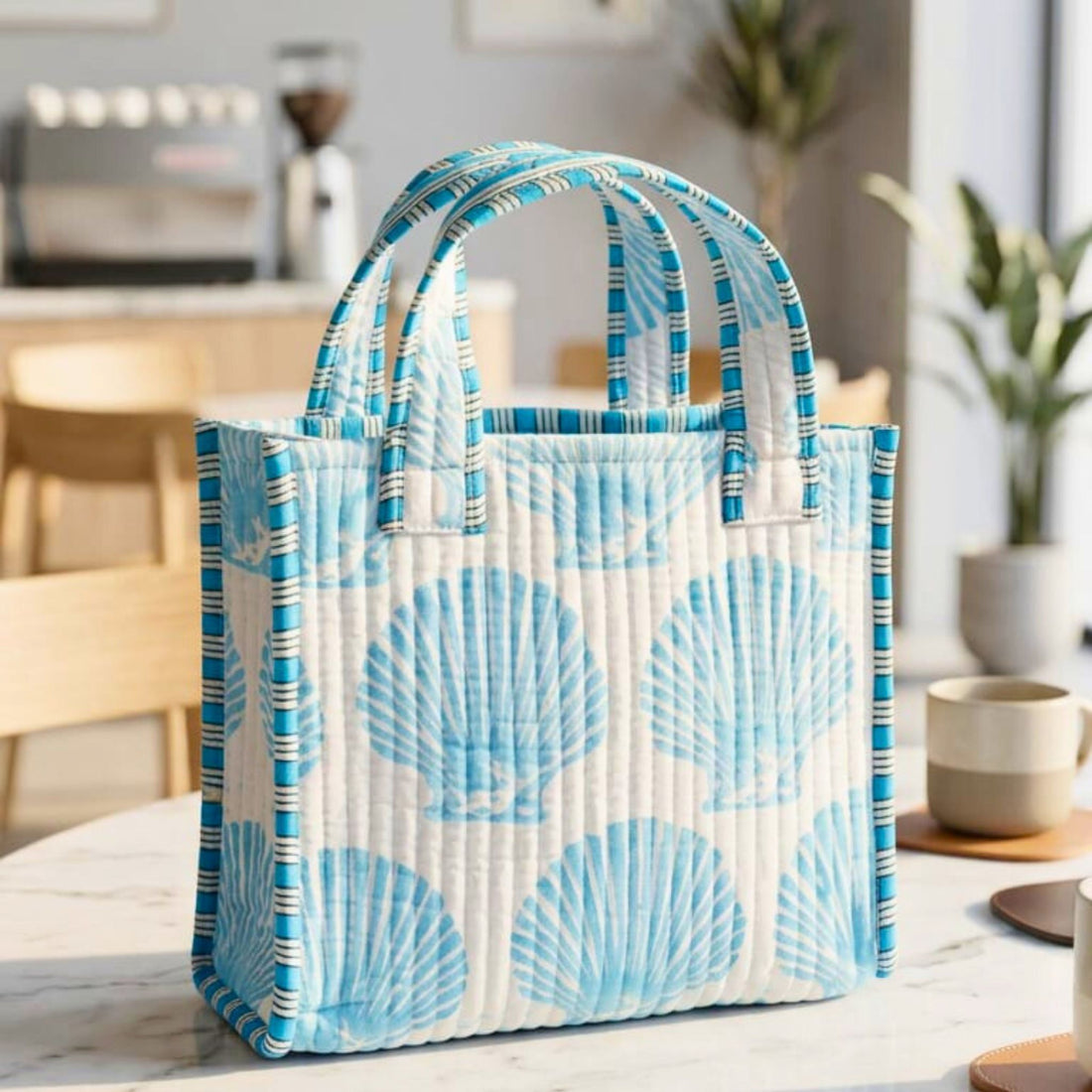 Mini Tote Bag (9*11 size) Sky Blue Pattren by Suryatra