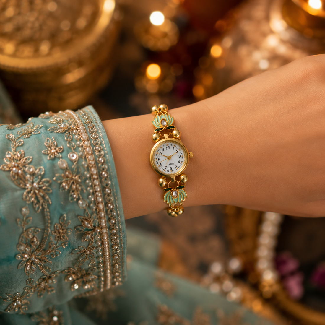 Mint Lotus Charm Watch by Suryatra