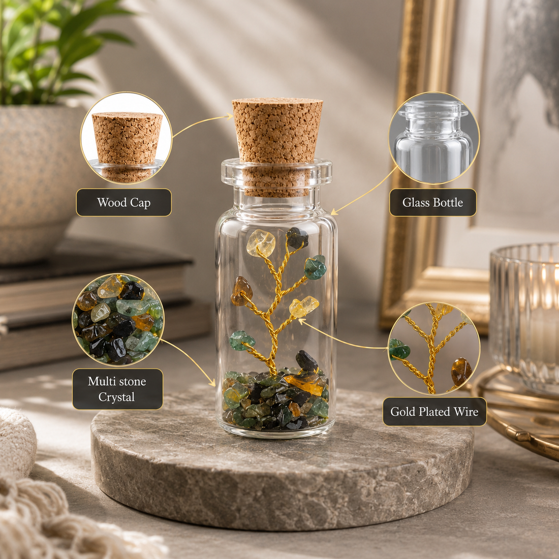 Suryatra Multi Stone Crystal Healing Tree in Glass Bottle