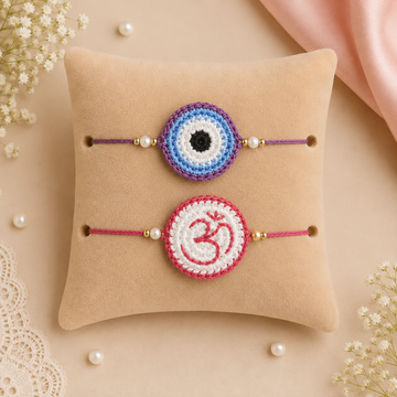 Evil Eye Bliss & Om Harmony Rakhi Set of 2 by Suryatra