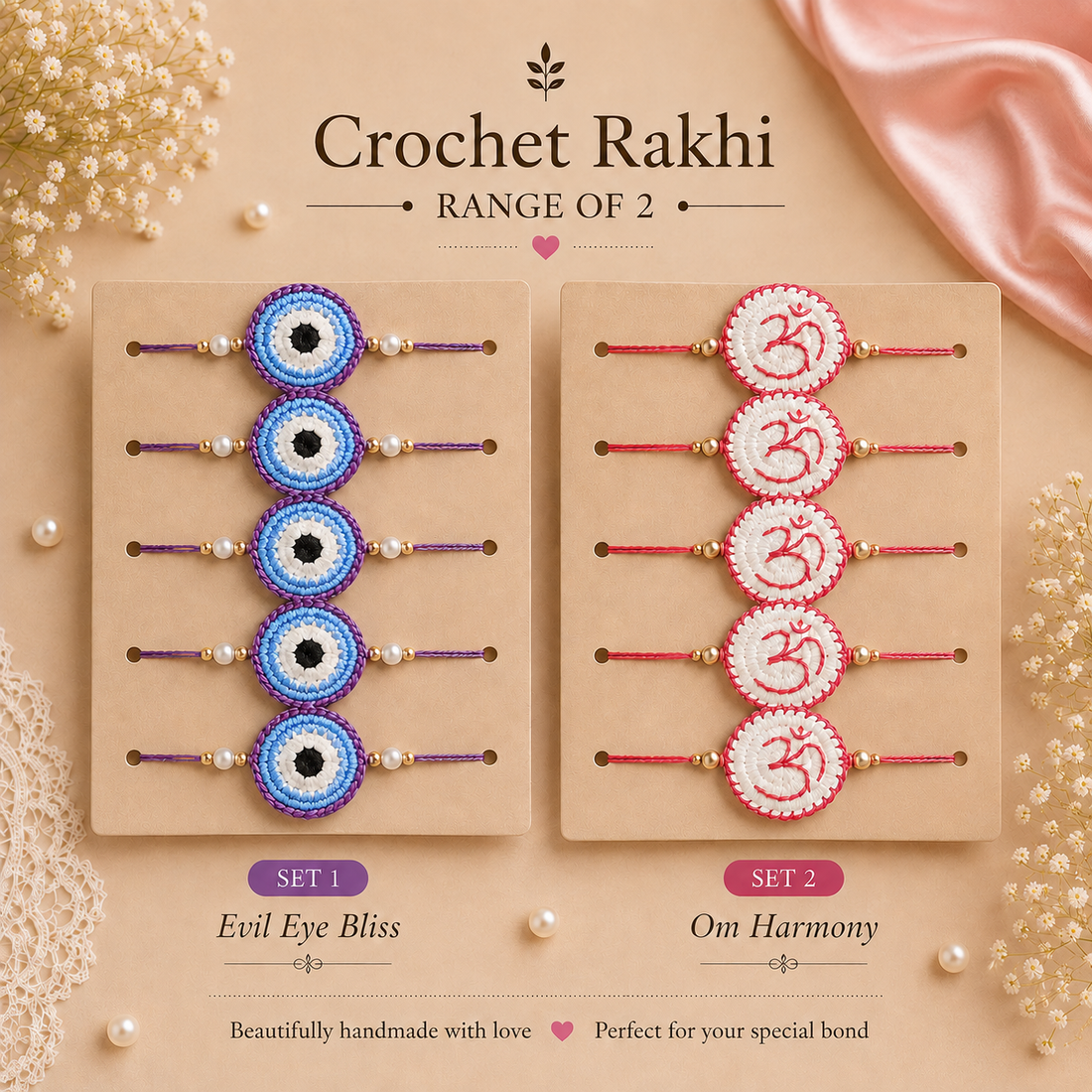 Evil Eye Bliss & Om Harmony Rakhi Set of 2 by Suryatra