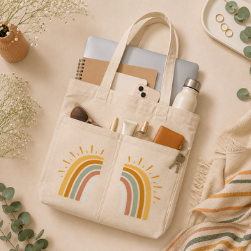Pastel Rainbow Natural Canvas Tote Bag by Suryatra