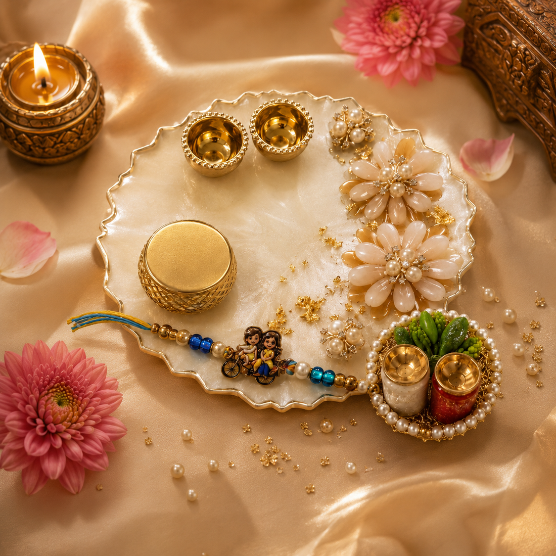 Pearl Blossom Rakhi Combo by Suryatra