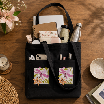 Vintage Lily Noir Canvas Tote Bag by Suryatra