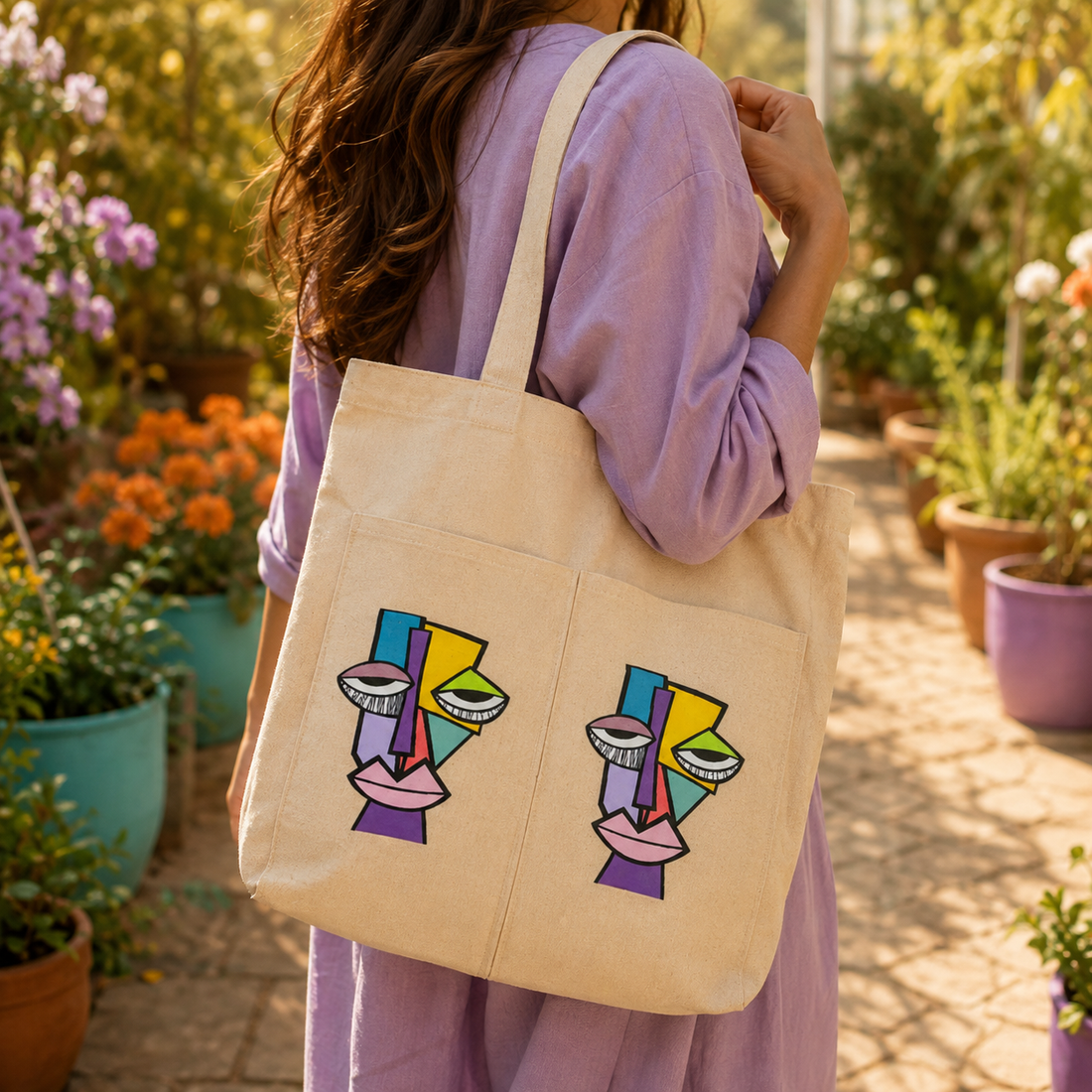 Prism Muse Natural Canvas Tote Bag by Suryatra