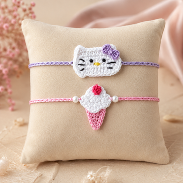 Kitty Charm & Ice Cream Delight Rakhi Set of 2 by Suryatra