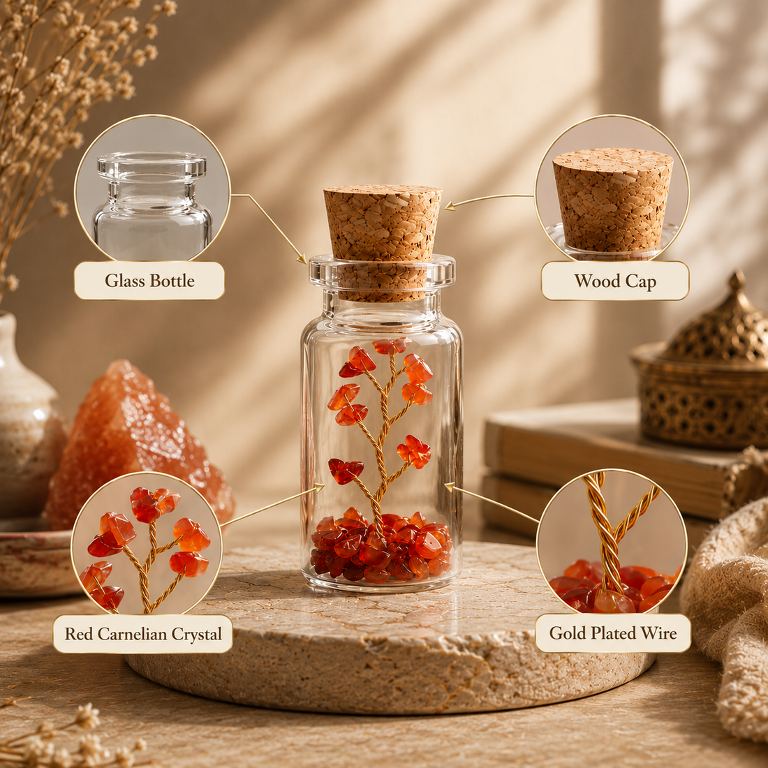 Suryatra Red Carnelian Crystal Healing Tree in Glass Bottle