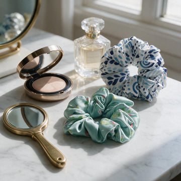 Mint Floral & Ocean Mosaic Hair Scrunchies Combo by Suryatra