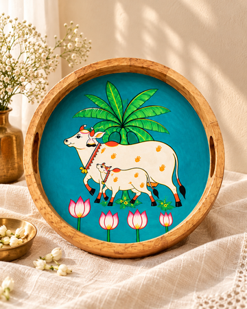 Kamdhenu Pichwai Hand-Painted Wooden Tray