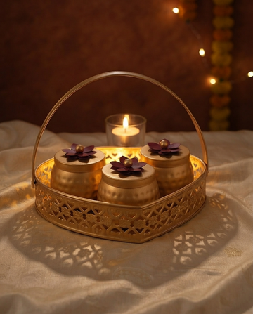 Hridaya — The Heart Blossom metal Gift Basket by Suryatra