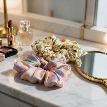 Golden Sunflower & Iridescent Marble Hair Scrunchies Combo by Suryatra