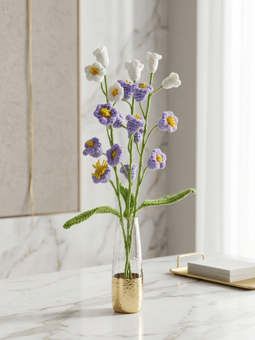Lavender Mist & White Bellflower Bouquet or Amethyst Meadow Crochet Stems ( set of 3)