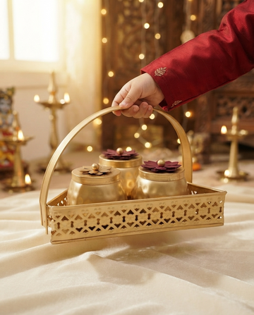 Triveni — The Three Blossom metal Gift Basket by Suryatra